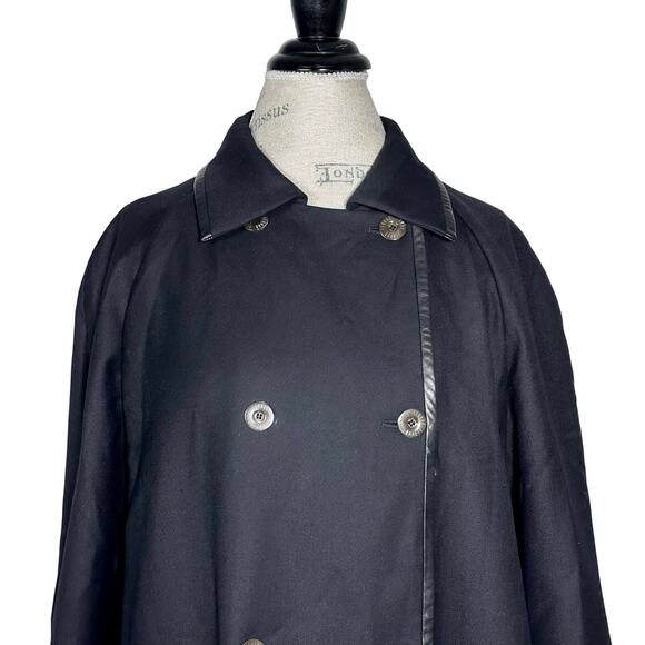 Louis Ferard | Women | Black Virgin Wool Leather Mid Belted Trench Coat | US 16 - Picture 6 of 16